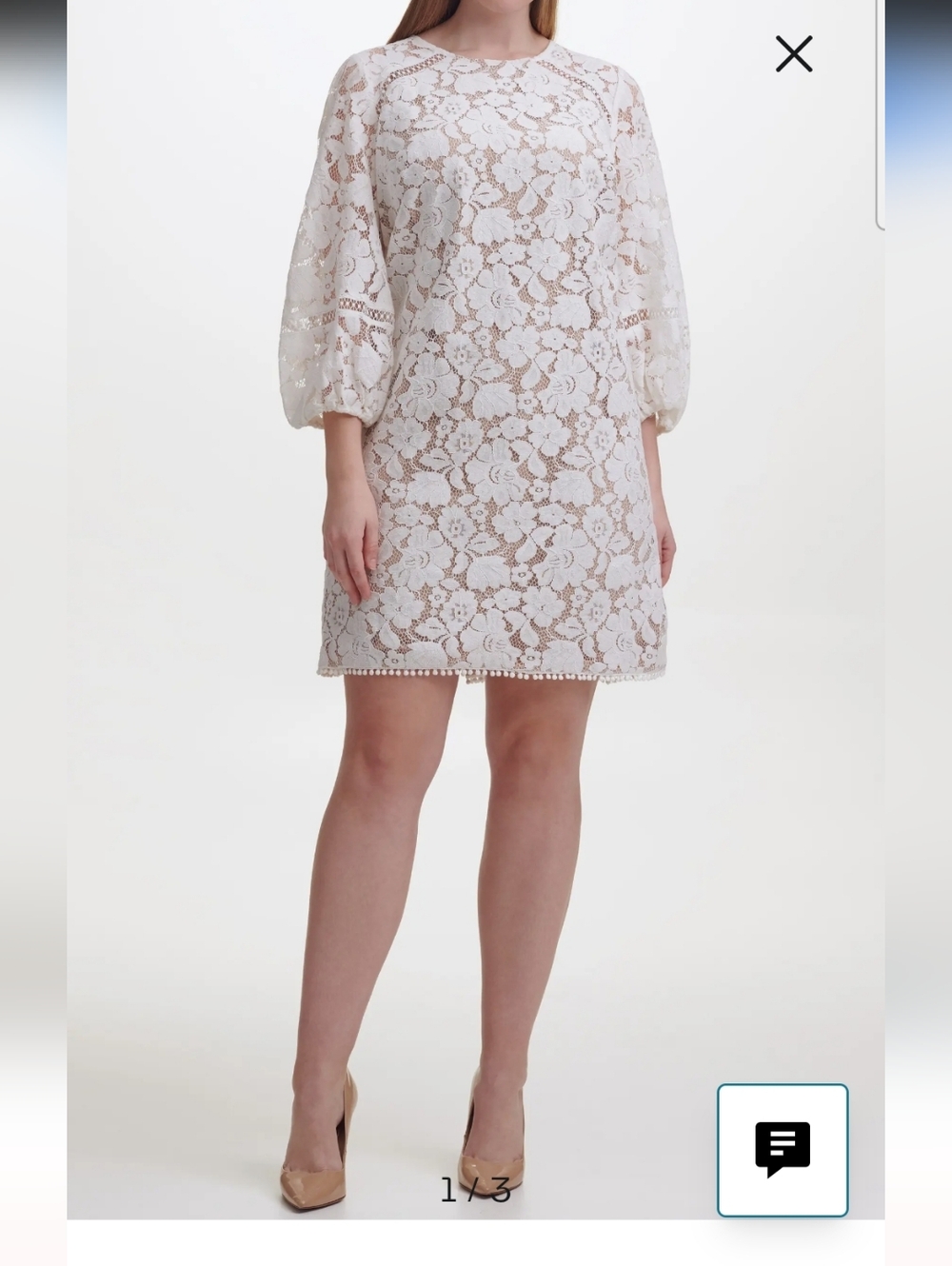 Vince Camuto White Floral Lace Long Sleeve Shift Dress - Picture 9 of 15